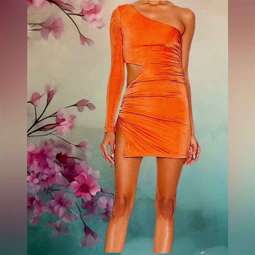 superdown One-Shoulder Cutout Mini Dress in Bright Orange